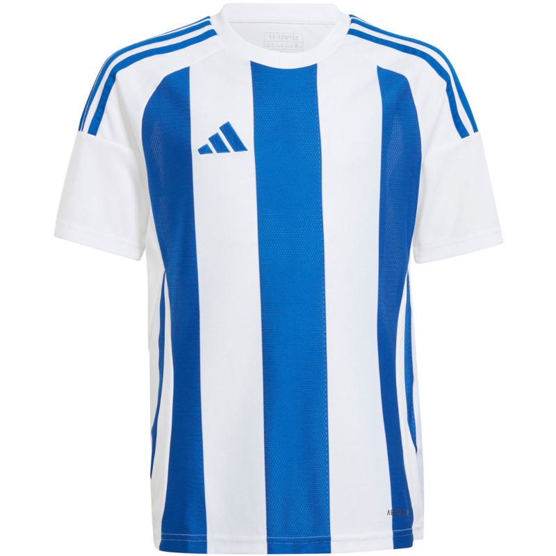 Koszulka dla dzieci adidas Striped 24 biało-niebieska IW2134 Koszulka dla dzieci adidas Striped 24 biało-niebieska IW2134